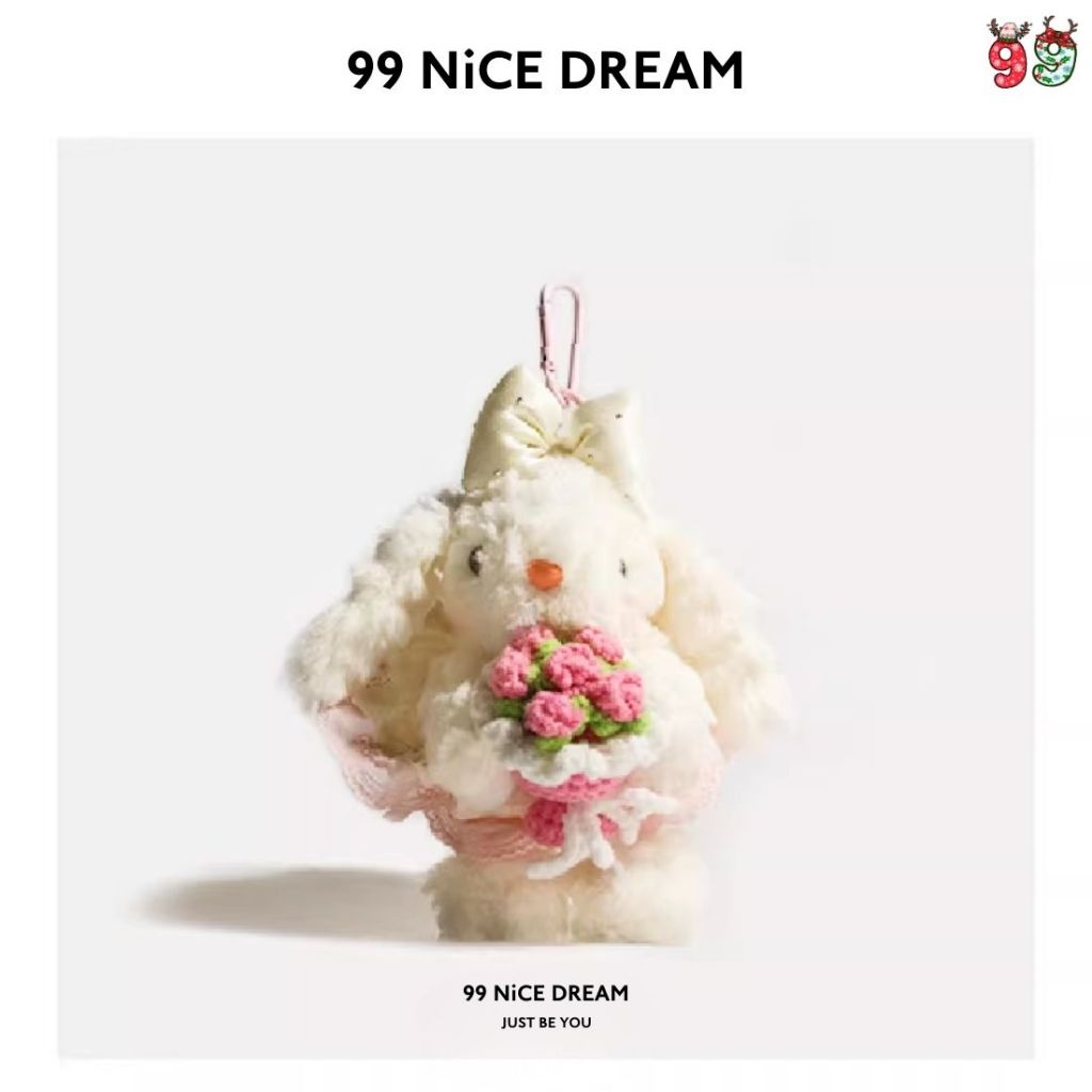 Charm Thỏ Tai Cụp Cầm Hoa Tím Treo Túi Xách – Móc Khóa Bông Dễ Thương Làm Quà Tặng, Charm Túi Xách