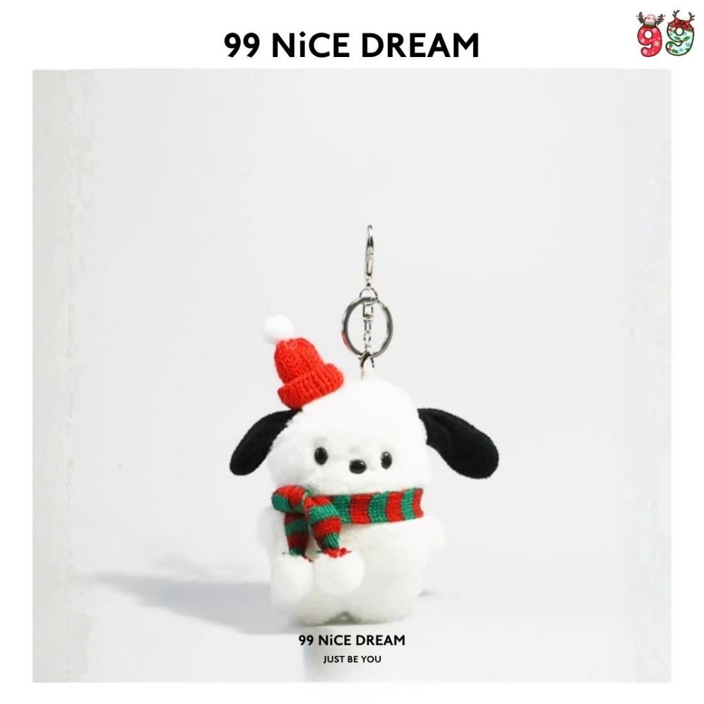 Charm Túi Xách Chó Bông Pacha Cà Vạt Đen Đeo Kính – Charm Treo Túi Móc Khóa Bông Cute