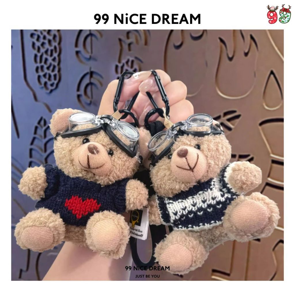 Charm Gấu Mặc Áo Đen Treo Túi Xách Gấu Bông Dễ Thương, Charm Treo Túi Móc Khóa Bông Quà Tặng