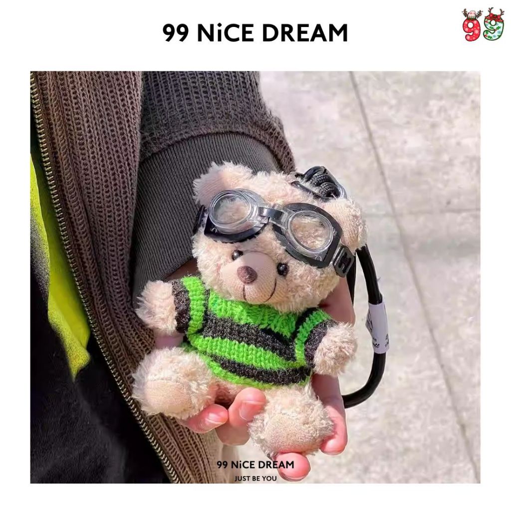 Charm Treo Túi Gấu Bông Nâu Áo Nâu Vằn Cute – Móc Khóa Bông Phong Cách Trẻ Trung, Quà Sinh Nhật Đẹp