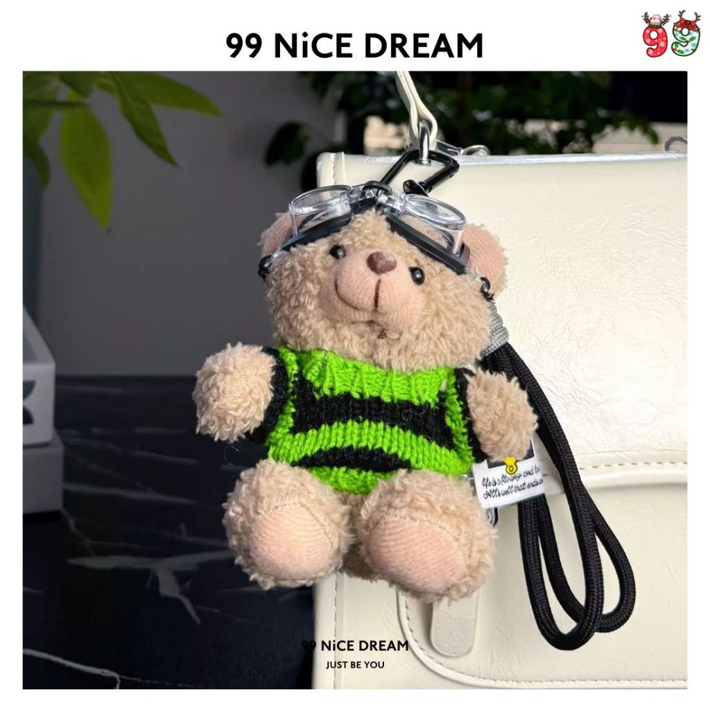 Charm Gấu Mặc Áo Đen Treo Túi Xách Gấu Bông Dễ Thương, Charm Treo Túi Móc Khóa Bông Quà Tặng