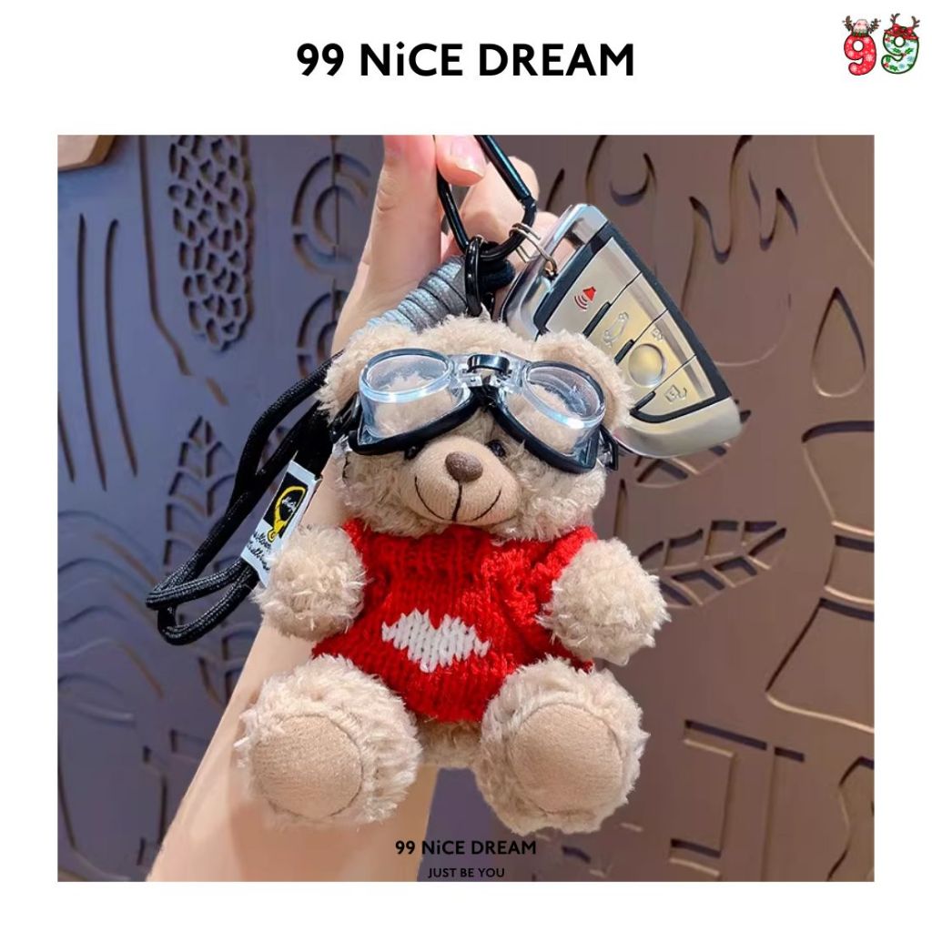 Charm Treo Túi Gấu Bông Nâu Áo Nâu Vằn Cute – Móc Khóa Bông Phong Cách Trẻ Trung, Quà Sinh Nhật Đẹp