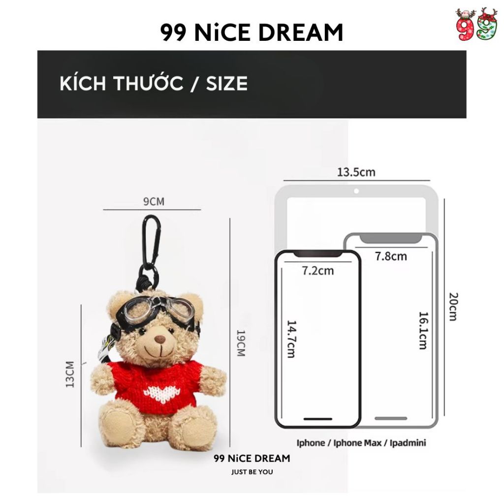 Charm Gấu Mặc Áo Đen Treo Túi Xách Gấu Bông Dễ Thương, Charm Treo Túi Móc Khóa Bông Quà Tặng