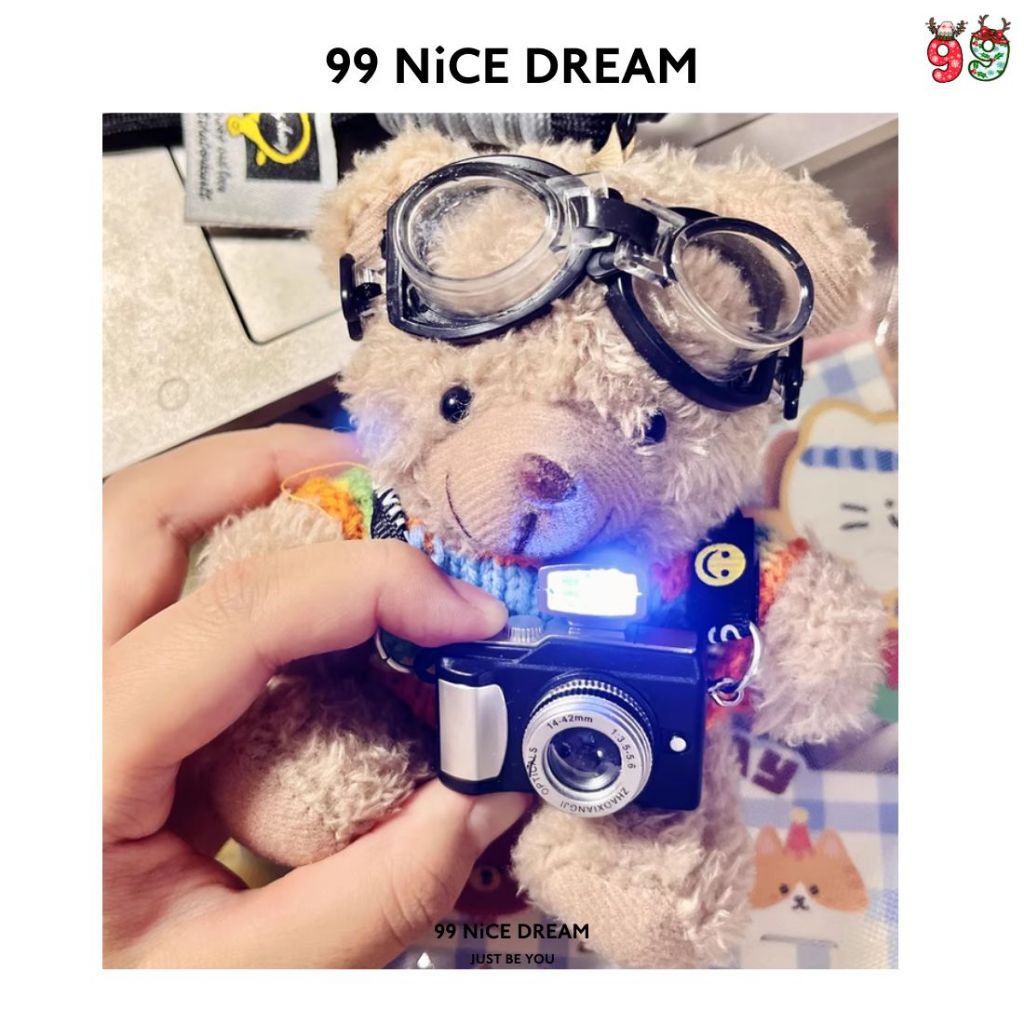 Charm Treo Túi Gấu Bông Nâu Áo Colorfull Đeo Kính, Máy Ảnh Phát Sáng, Móc Khóa Trang Trí Túi Xách