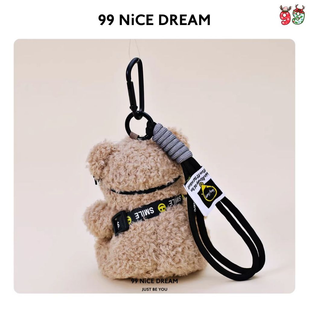 Charm Treo Túi Gấu Bông Nâu Áo Cafe, Kính Bơi, Có Camera Nhấp Nháy – Móc Khóa Bông Dễ Thương