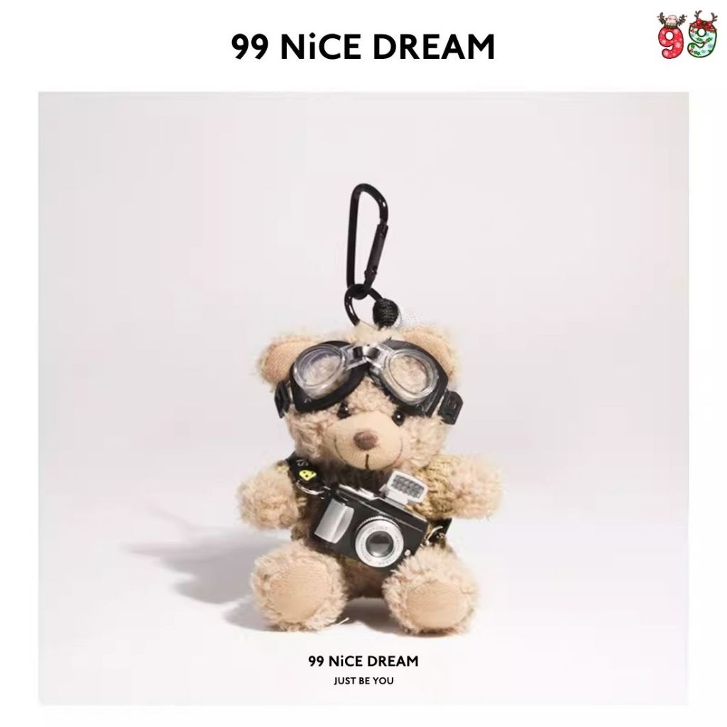 Charm Treo Túi Gấu Bông Nâu Áo Colorfull Đeo Kính, Máy Ảnh Phát Sáng, Móc Khóa Trang Trí Túi Xách