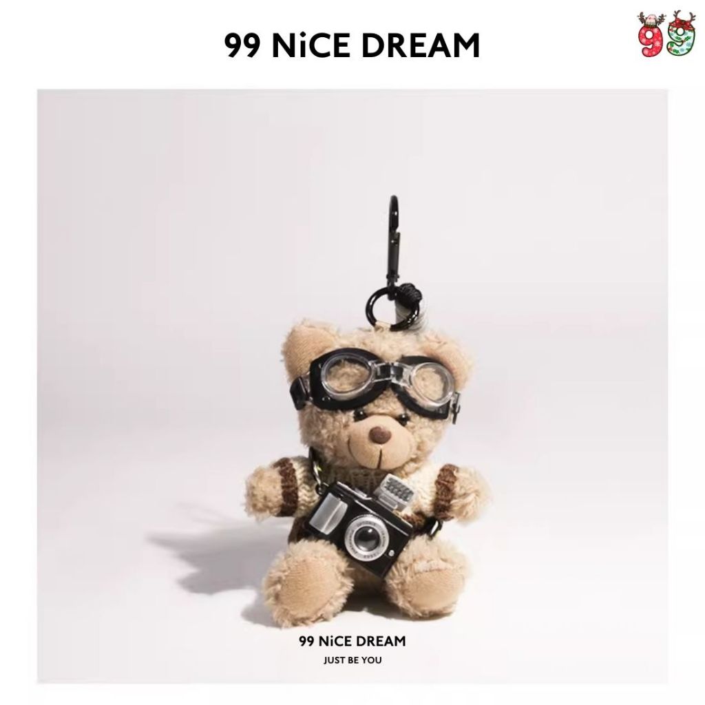 Charm Treo Túi Gấu Bông Nâu Áo Colorfull Đeo Kính, Máy Ảnh Phát Sáng, Móc Khóa Trang Trí Túi Xách