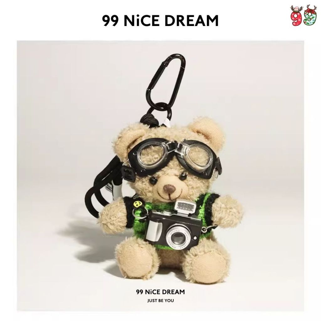 Charm Treo Túi Gấu Bông Nâu Áo Colorfull Đeo Kính, Máy Ảnh Phát Sáng, Móc Khóa Trang Trí Túi Xách