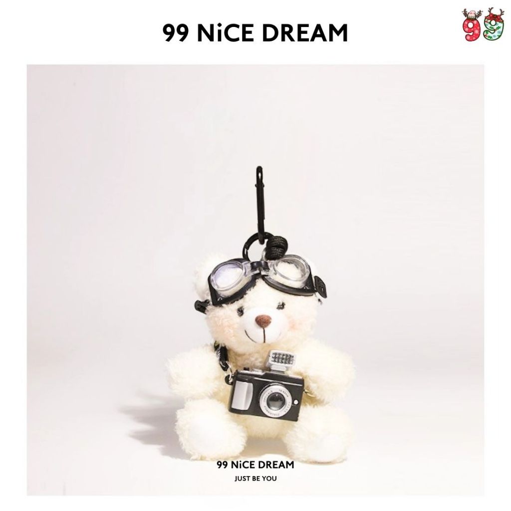 Charm Treo Túi Gấu Bông Trắng Đeo Kính, Máy Ảnh Phát Sáng, Móc Khóa Trang Trí Túi Xách 99NiCEDREAM