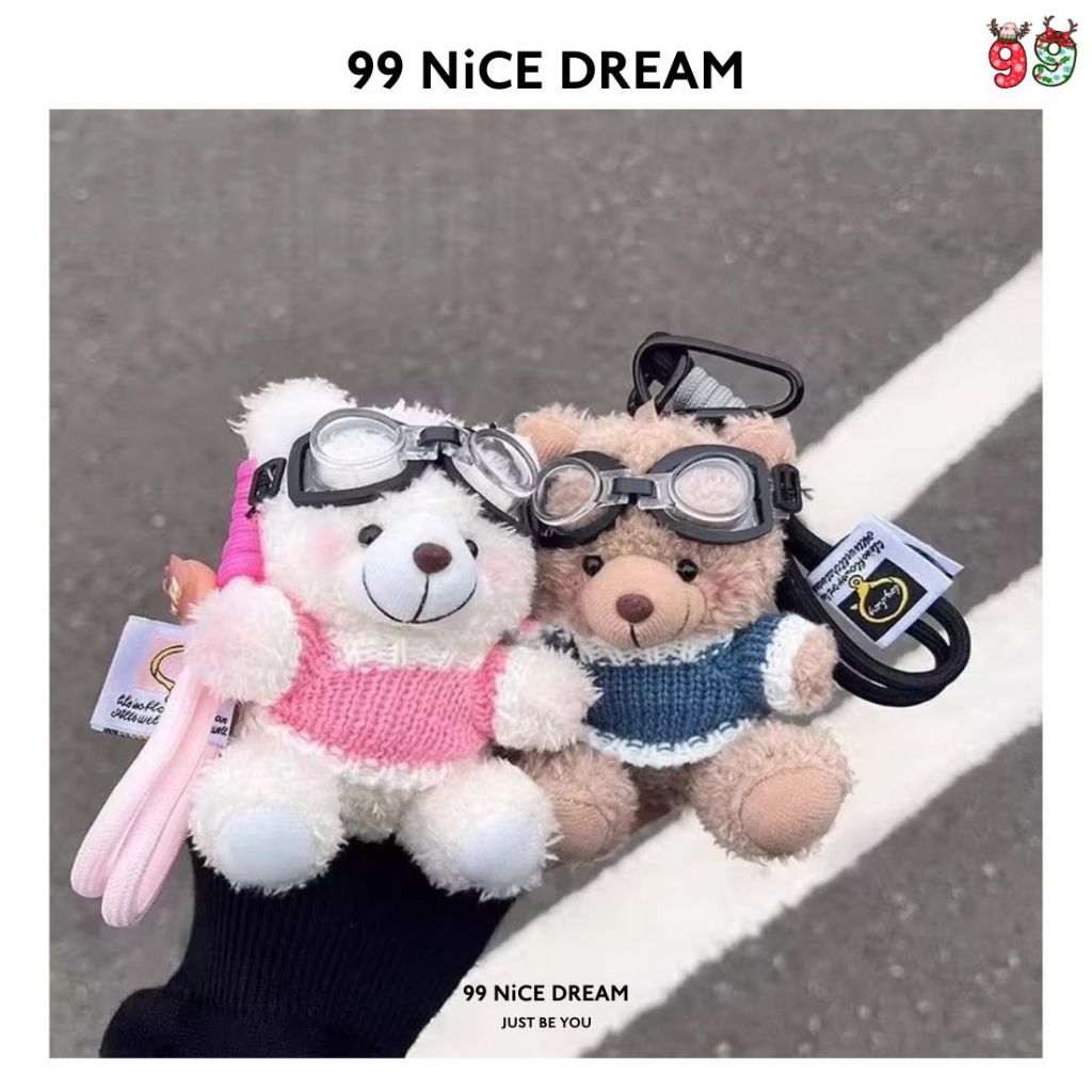 Charm Treo Túi Gấu Bông Trắng Áo Đỏ Đeo Kính – Móc Khóa Bông Quà Tặng Xinh 99NiCEDREAM