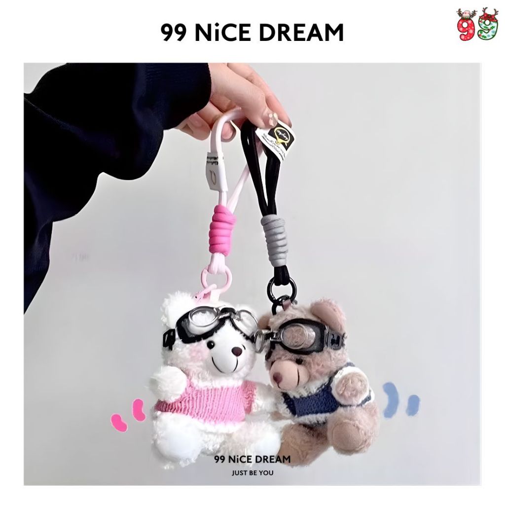 Charm Treo Túi Gấu Bông Trắng Mặc Đồ Đen Dễ Thương – Móc Khóa Bông Cho Nữ 99NiCEDREAM