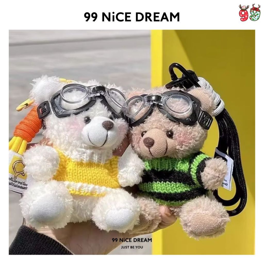 Charm Treo Túi Gấu Bông Trắng Áo Đỏ Đeo Kính – Móc Khóa Bông Quà Tặng Xinh 99NiCEDREAM