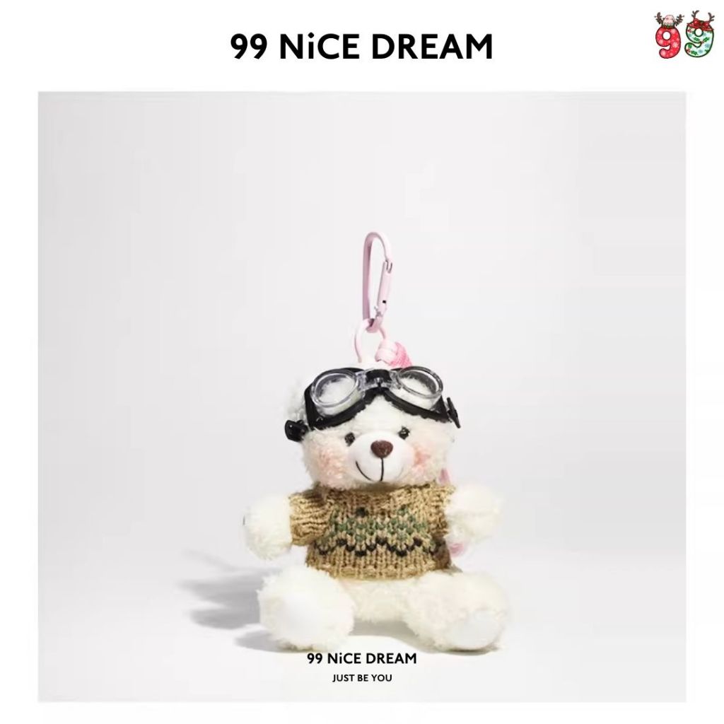 Charm Treo Túi Gấu Bông Trắng Áo Đỏ Đeo Kính – Móc Khóa Bông Quà Tặng Xinh 99NiCEDREAM