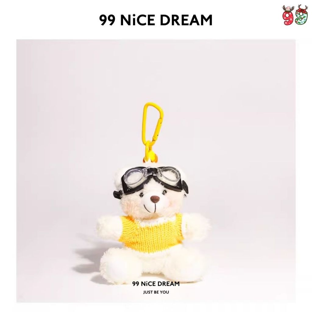 Charm Treo Túi Gấu Bông Trắng, Áo Cafe Đeo Kính Bơi – Móc Khóa Bông Dễ Thương 99NiCEDREAM