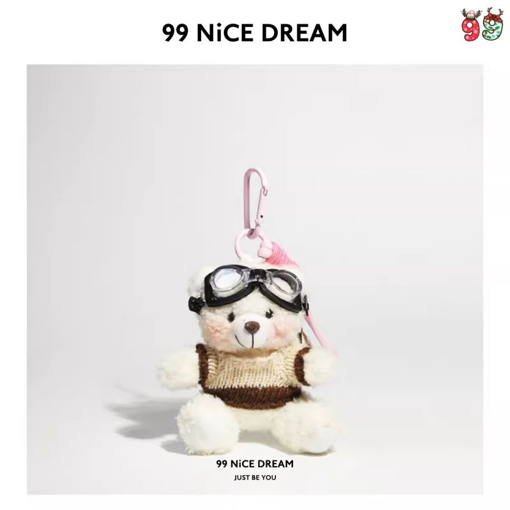 Charm Treo Túi Gấu Bông Trắng, Áo Cafe Đeo Kính Bơi – Móc Khóa Bông Dễ Thương 99NiCEDREAM