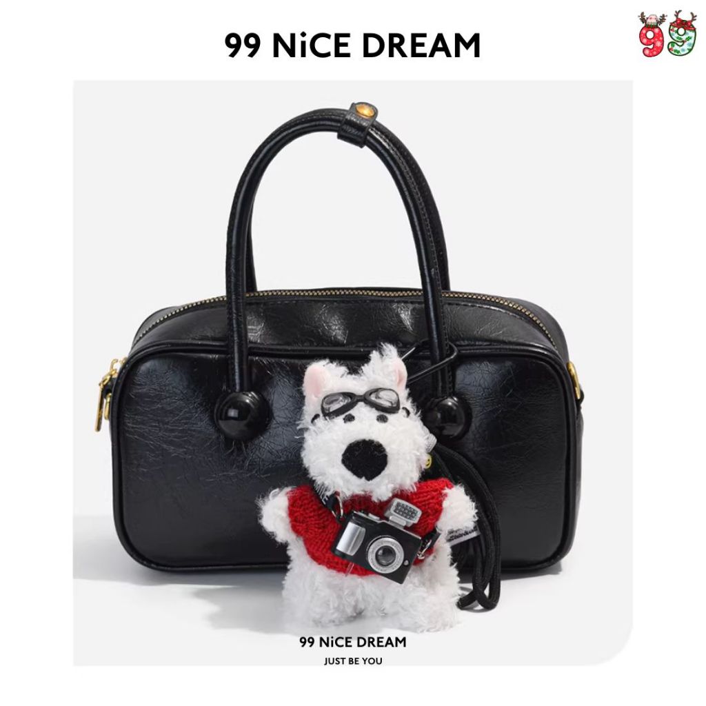 Charm Balo Dễ Thương, Gấu Bông Chó White Terrier Áo Xanh Có Máy Ảnh Phát Sáng, Đeo Kính Cute