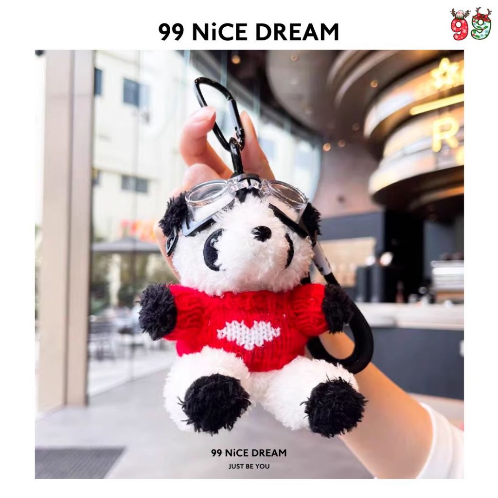 Charm Túi Xách Gấu Bông Gấu Trúc Áo Trắng Đeo Kính Treo Túi, Phụ Kiện Trang Trí Túi Cute 99NiCEDREAM